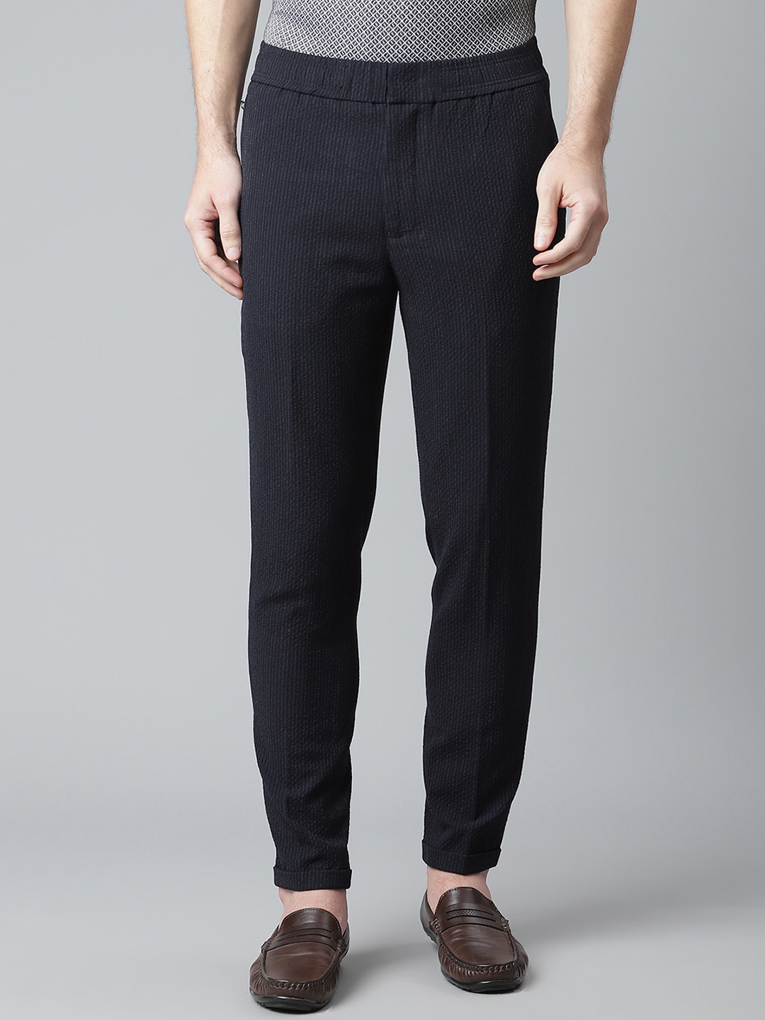 

Matinique Men Navy Blue Striped Trousers