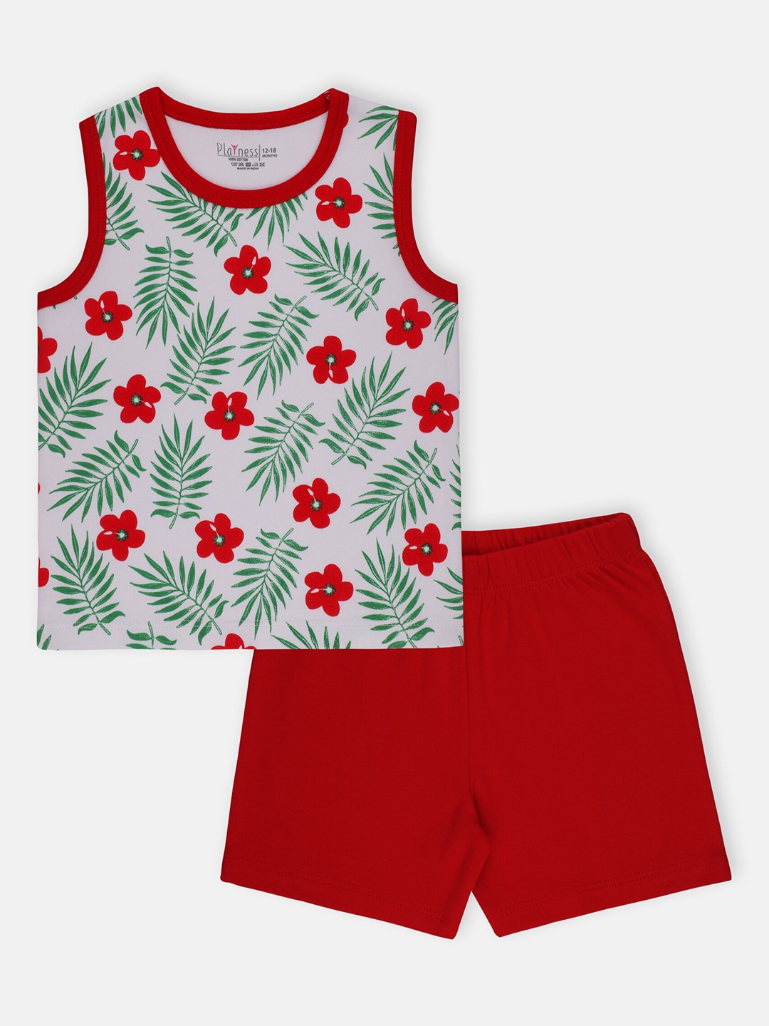 

PLAYNESS Girls Red & Green Floral Printed Top with Shorts Set