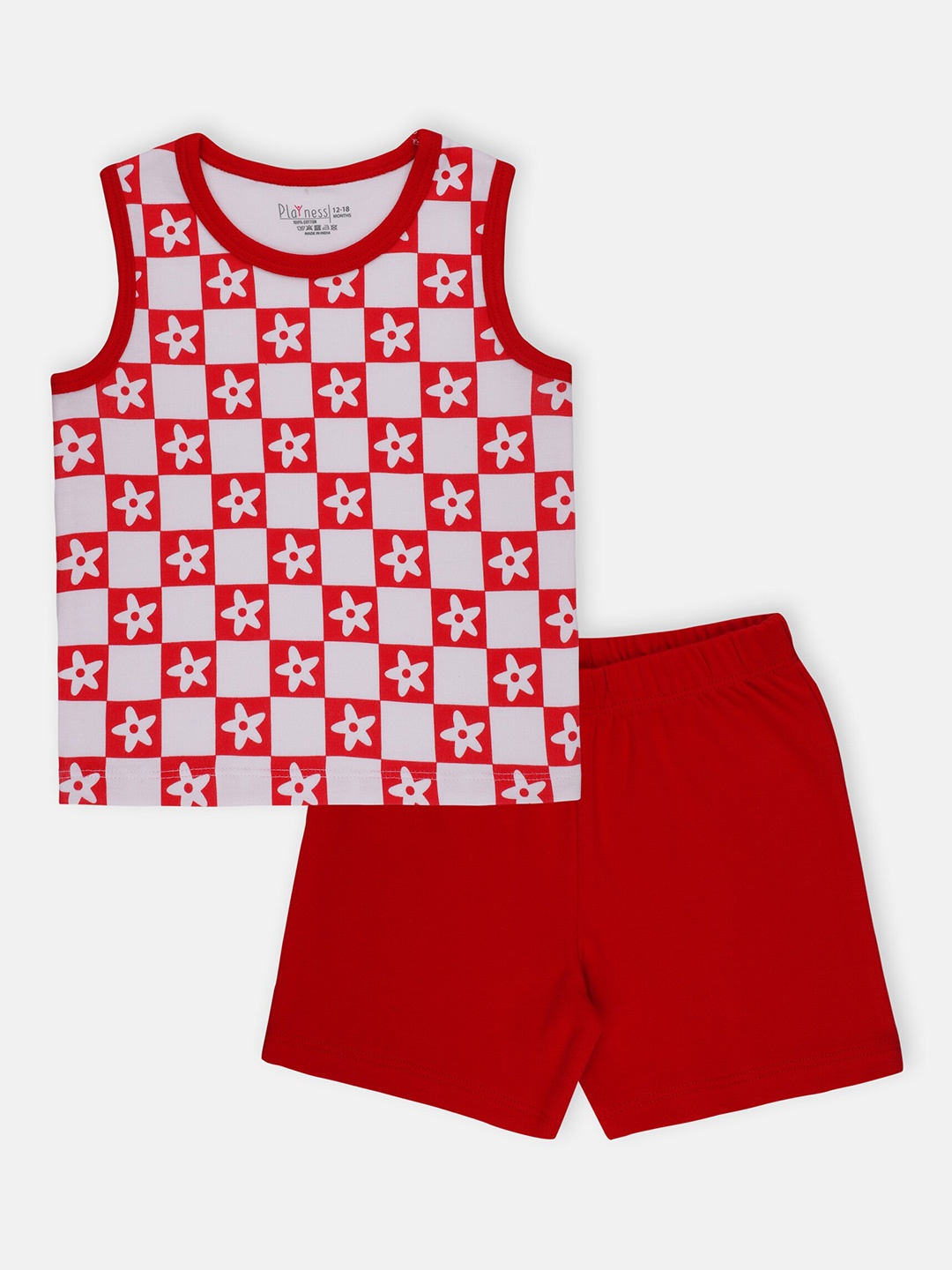 

PLAYNESS Girls Red & White Printed Shirt with Shorts
