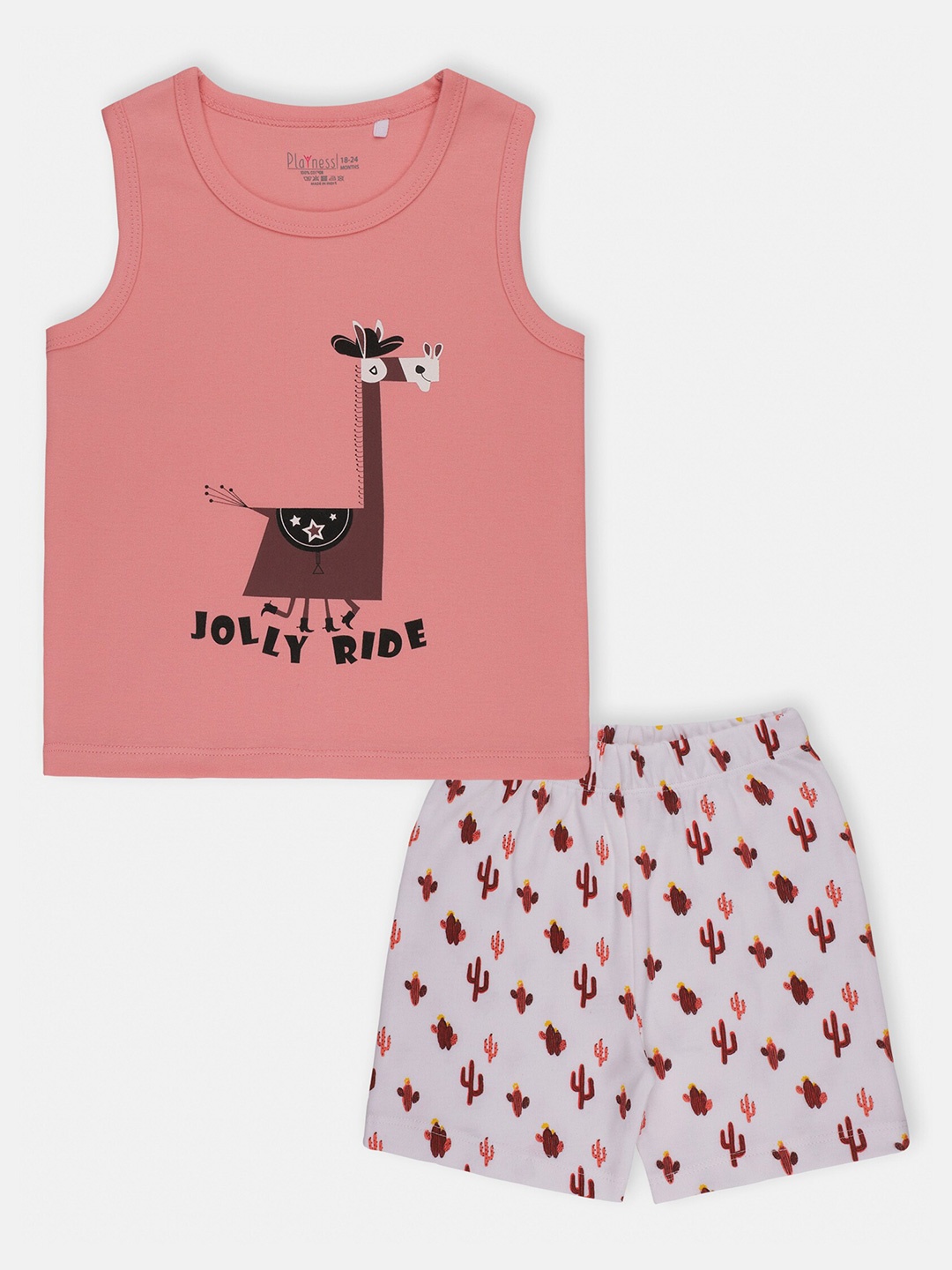 

PLAYNESS Girls Pink & White Printed Top with Shorts