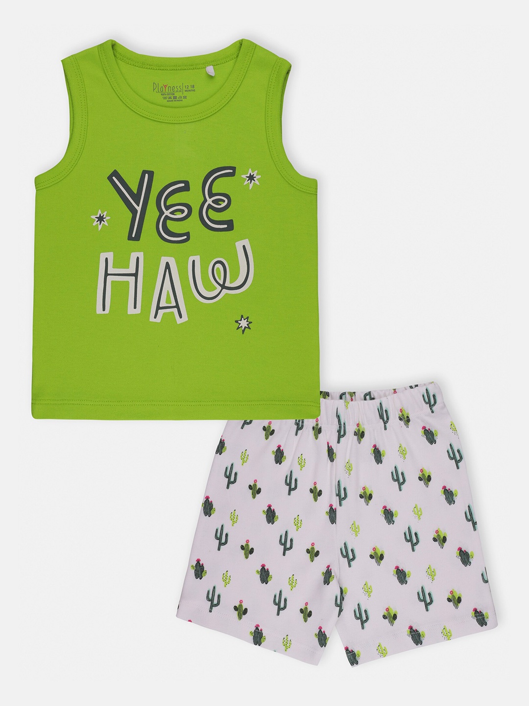 

PLAYNESS Girls Green & Grey Printed T-shirt with Shorts