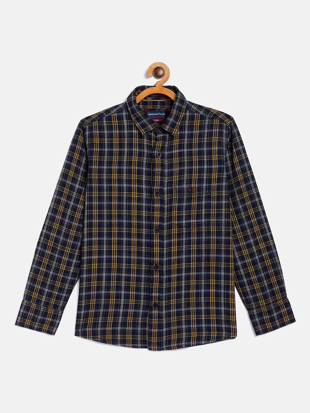 

Crimsoune Club Boys Navy Blue Opaque Checked Casual Shirt