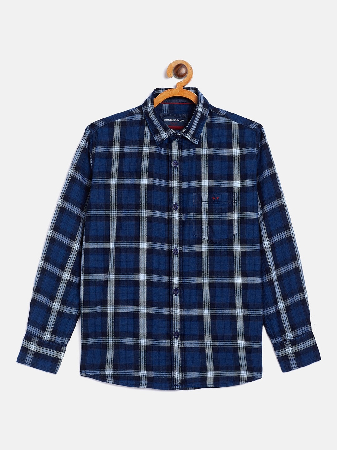 

Crimsoune Club Boys Navy Blue Opaque Checked Casual Shirt