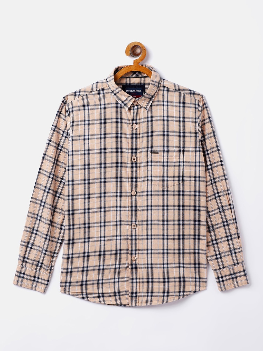 

Crimsoune Club Boys Peach-Coloured Tartan Checked Casual Shirt