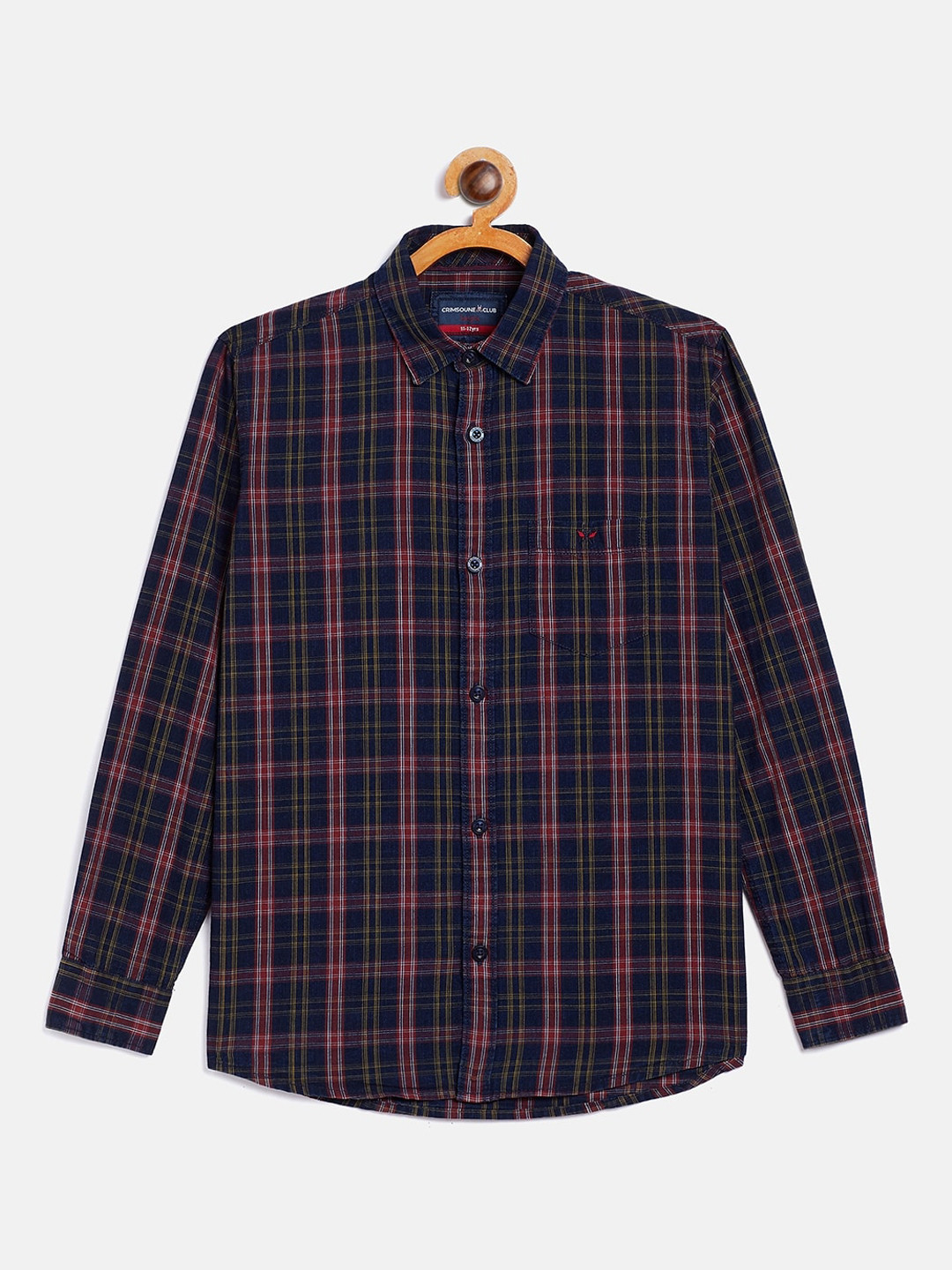 

Crimsoune Club Boys Navy Blue & Red Tartan Checked Casual Shirt