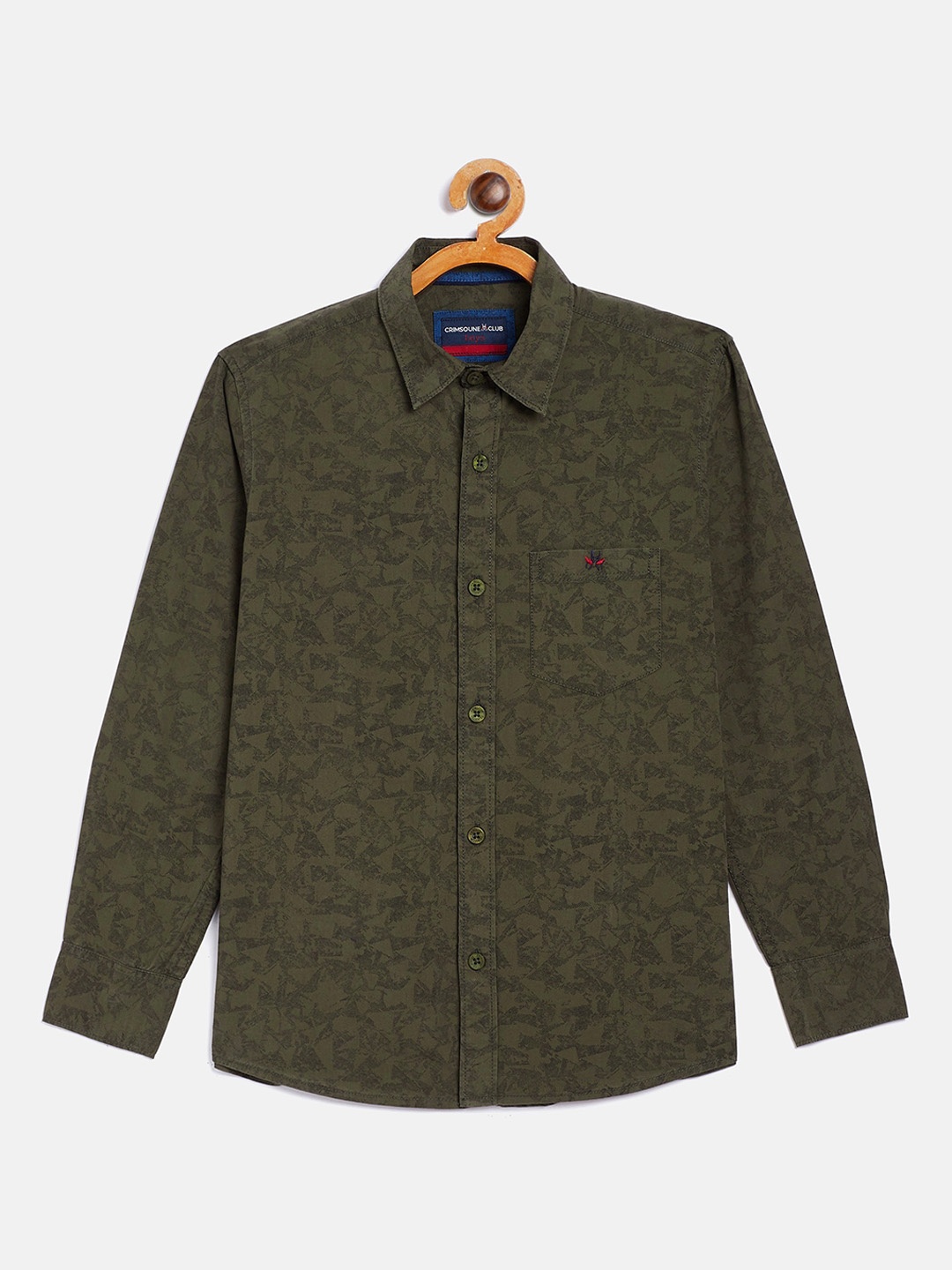 

Crimsoune Club Boys Olive Green Opaque Printed Casual Shirt