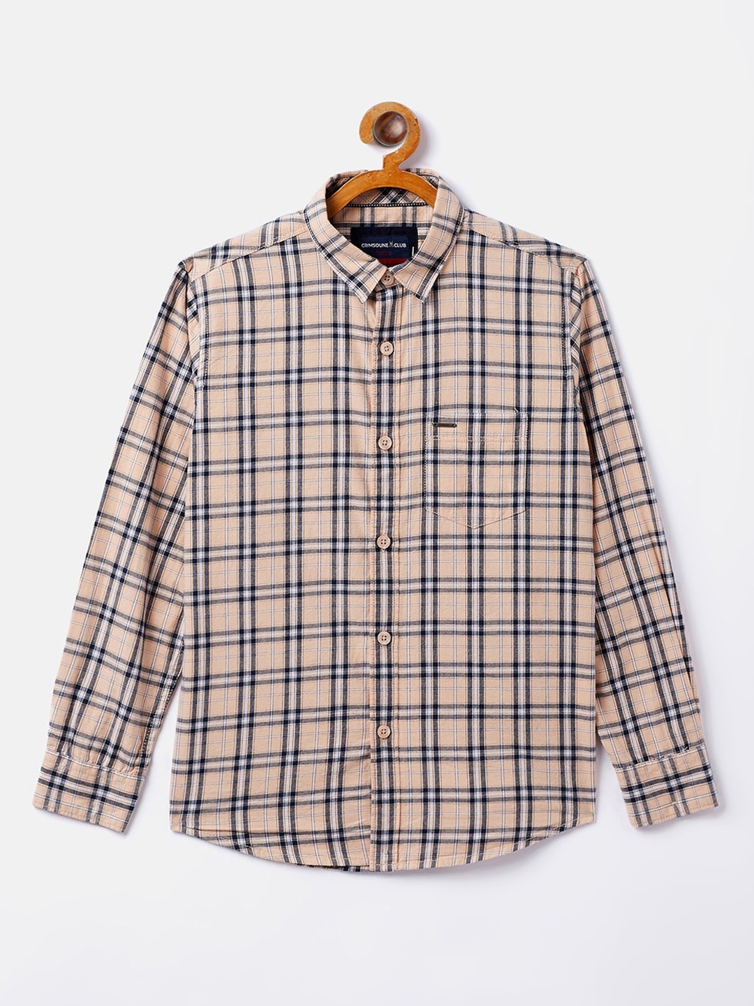 

Crimsoune Club Boys Peach-Coloured Tartan Checked Casual Shirt