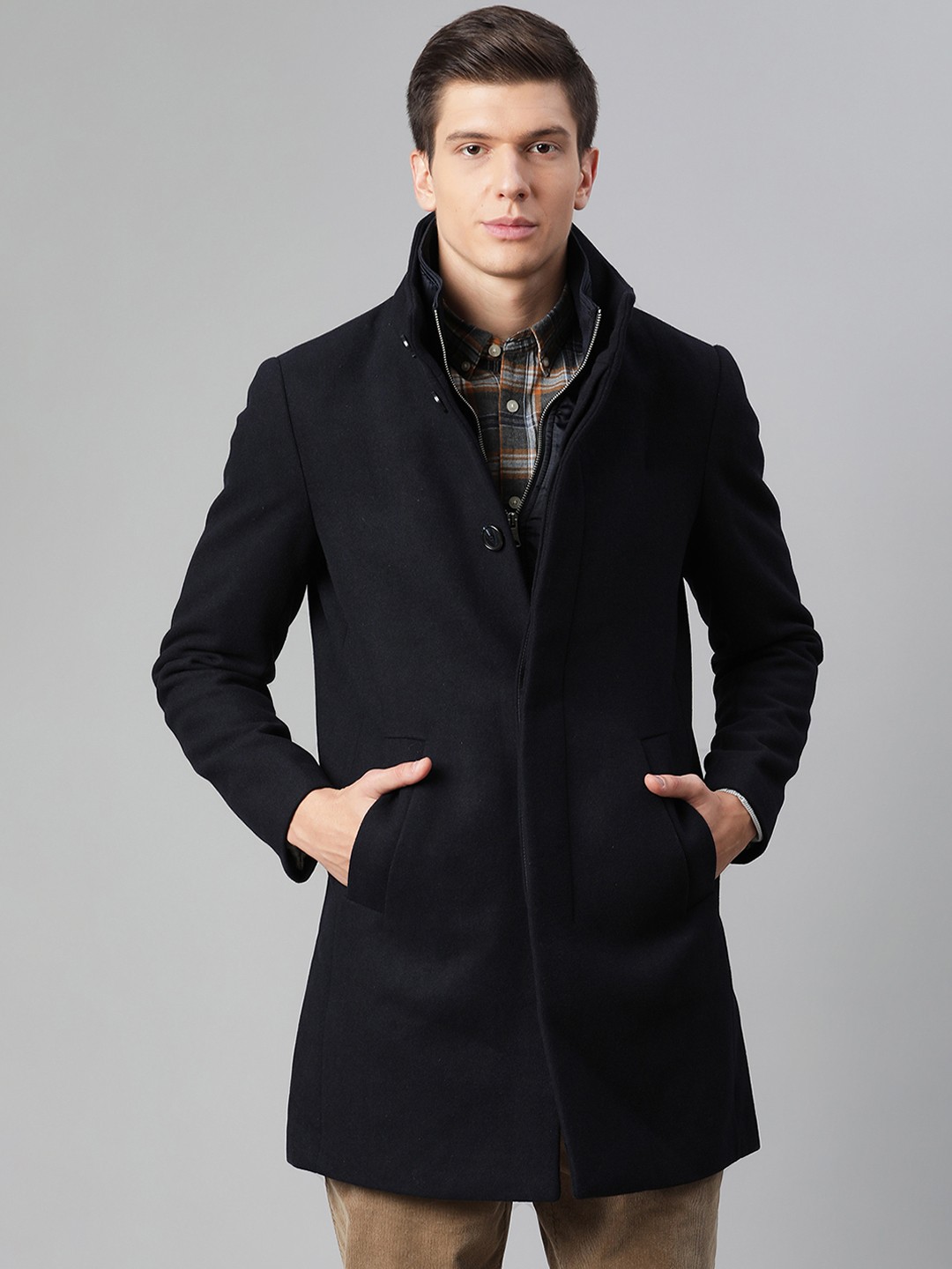 

Matinique Men Navy Blue Solid Overcoat