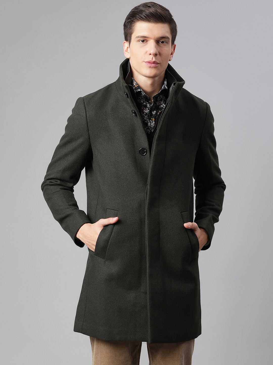 

Matinique Men Green Solid Overcoat