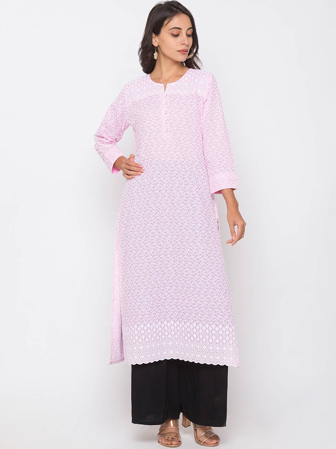 

ZOLA Women Pink Ethnic Motifs Hand Embroidered Chikankari Kurta