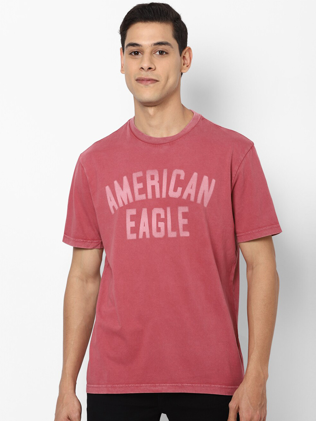 

AMERICAN EAGLE OUTFITTERS Men Coral Red Typography Printed Cotton Pure Cotton T-shirt