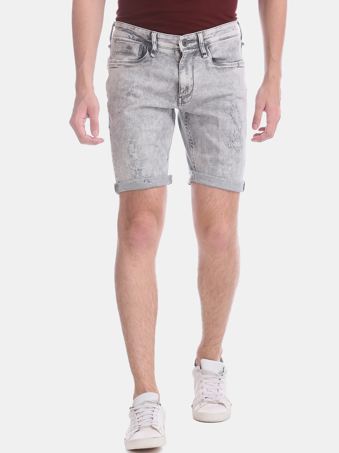 

Ed Hardy Men Grey Washed Slim Fit Distressed Denim Shorts