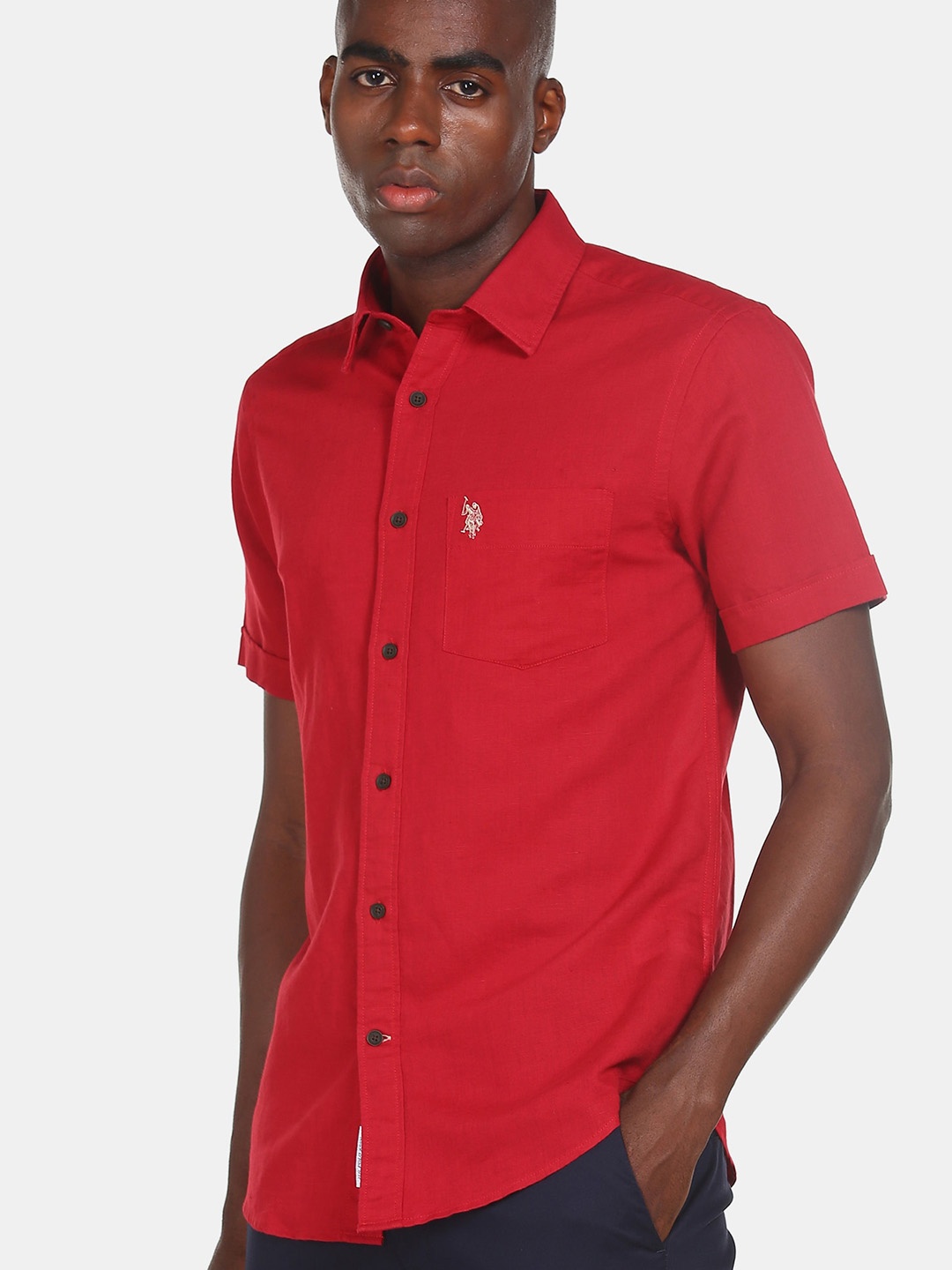 

U S Polo Assn Men Red Opaque Pure Cotton Casual Shirt