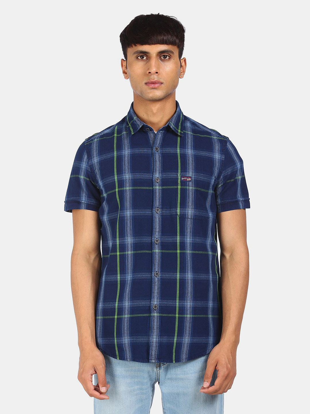 

U.S. Polo Assn. Denim Co. Men Blue Opaque Checked Casual Shirt