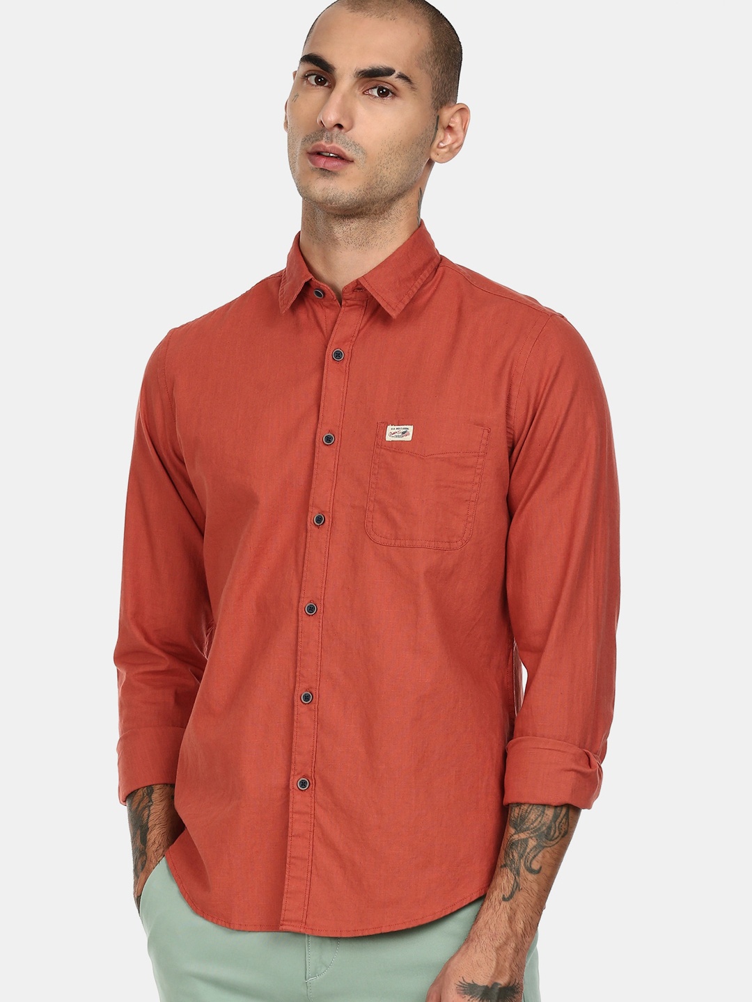 

U.S. Polo Assn. Denim Co. Men Rust Opaque Casual Shirt