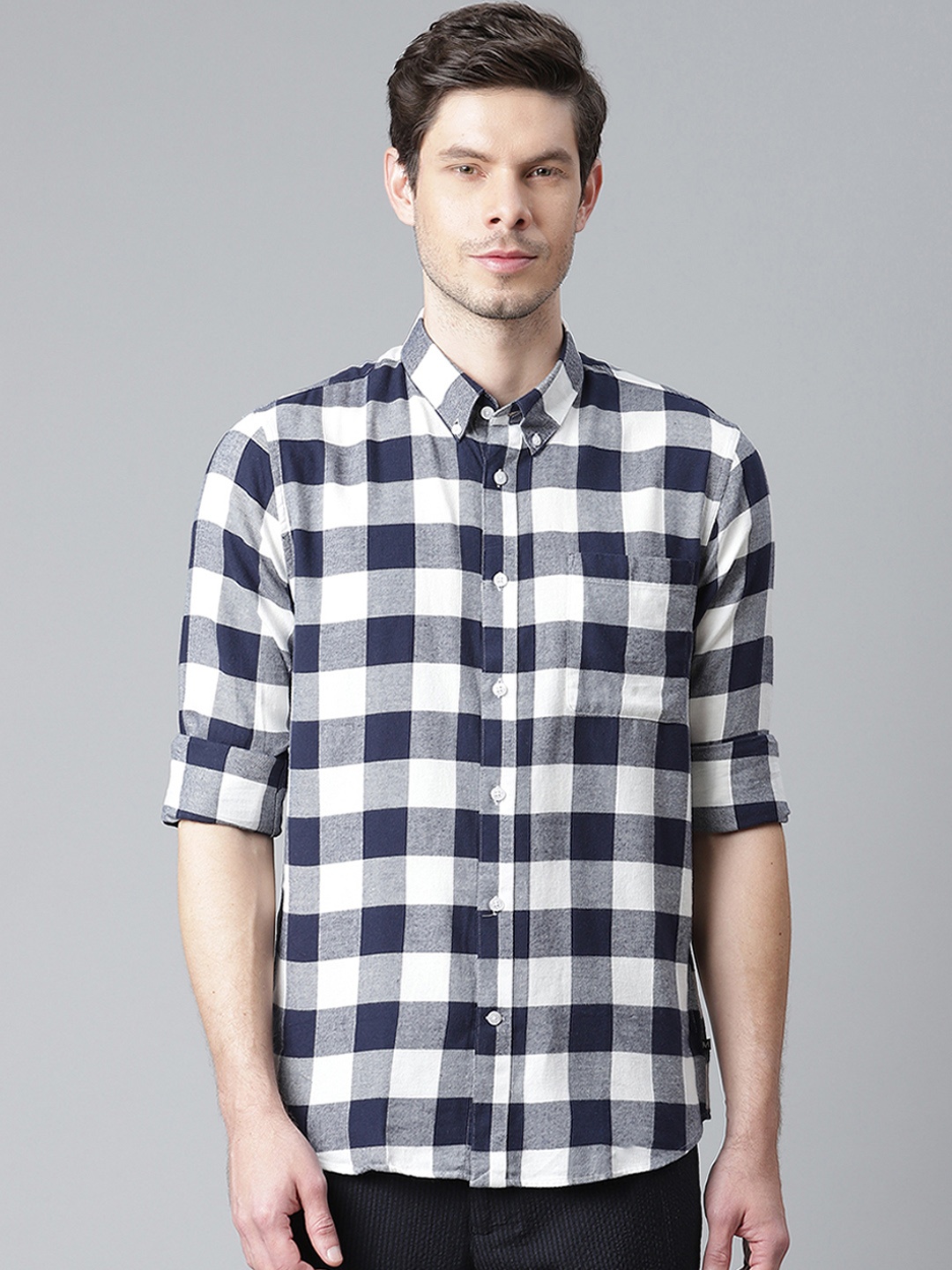 

Matinique Men Navy Blue Gingham Checks Opaque Checked Casual Shirt