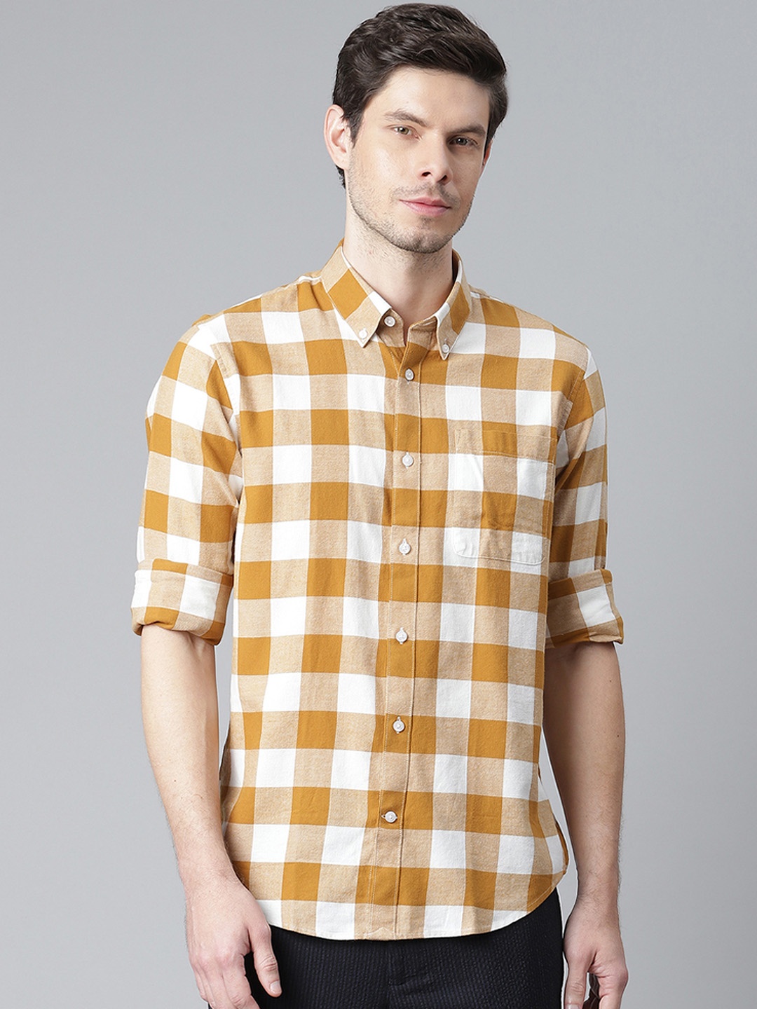 

Matinique Men Yellow Buffalo Checks Opaque Checked Casual Shirt