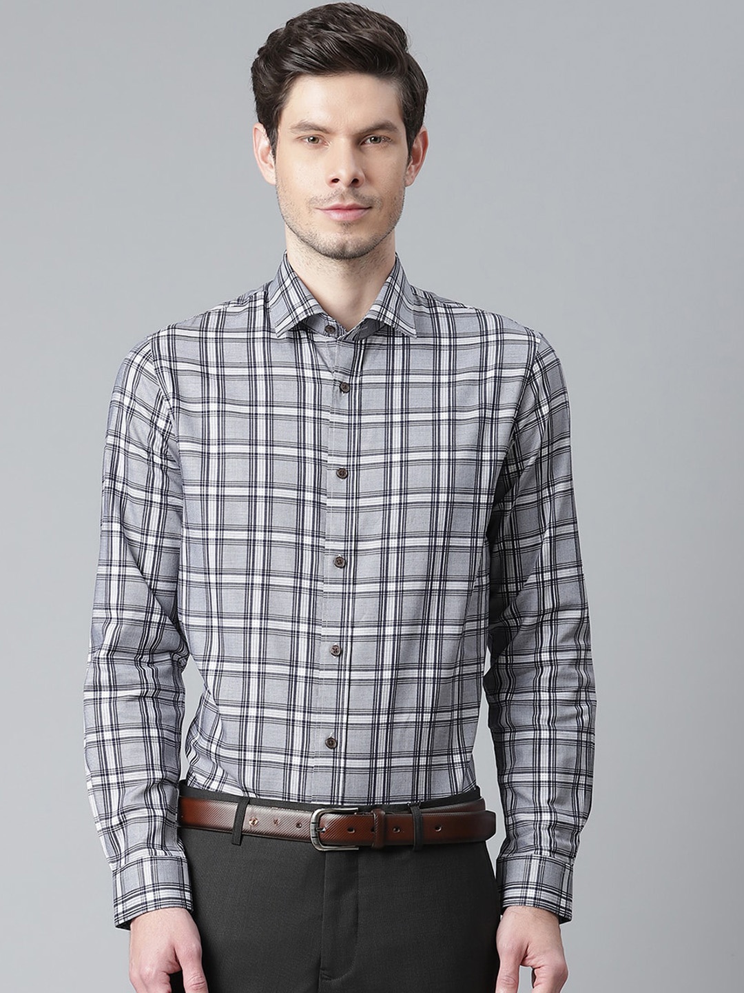 

Matinique Men Navy Blue Tartan Checks Checked Pure Cotton Casual Shirt