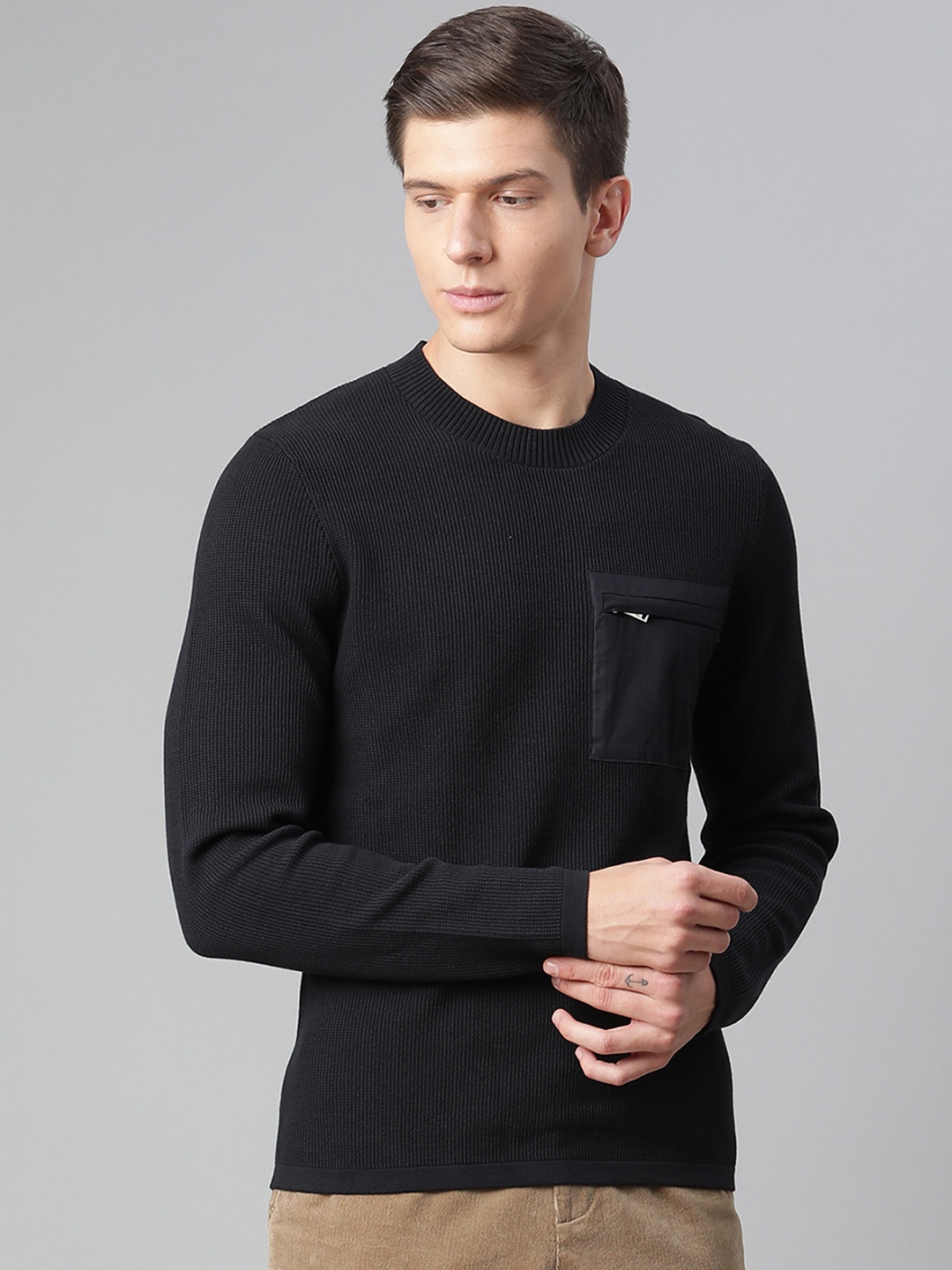 

Matinique Men Navy Blue Striped Pullover