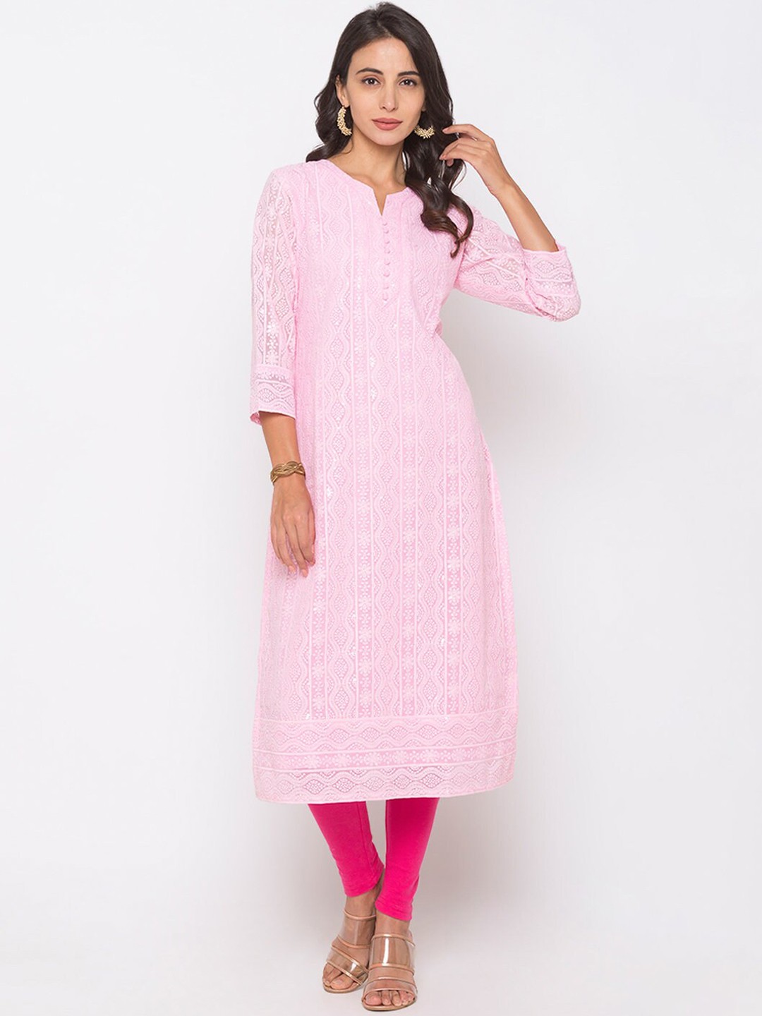 

ZOLA Women Pink Ethnic Motifs Embroidered Chikankari Kurta