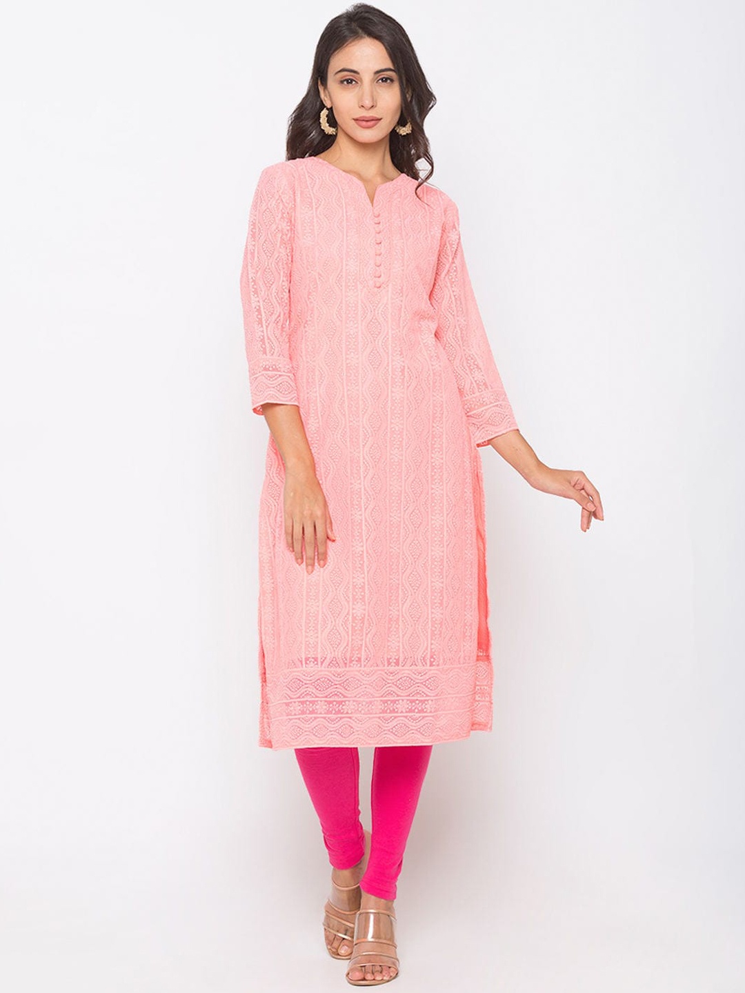

ZOLA Women Peach-Coloured Ethnic Motifs Embroidered Chikankari Kurta