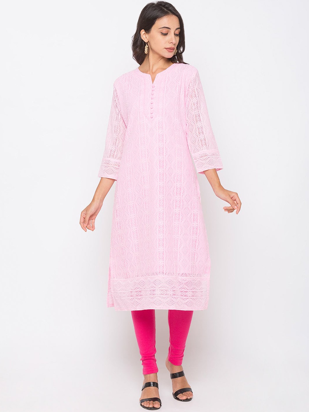 

ZOLA Women Pink Ethnic Motifs Embroidered Chikankari Kurta