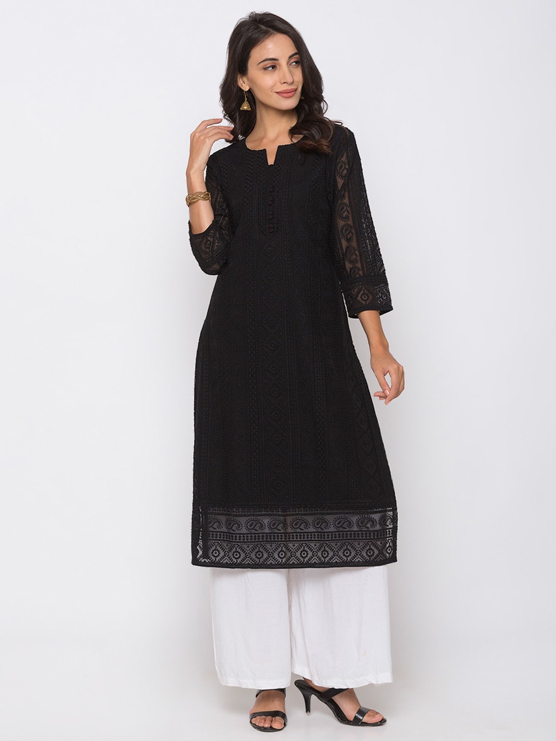 

ZOLA Women Black Ethnic Motifs Embroidered Chikankari Kurta