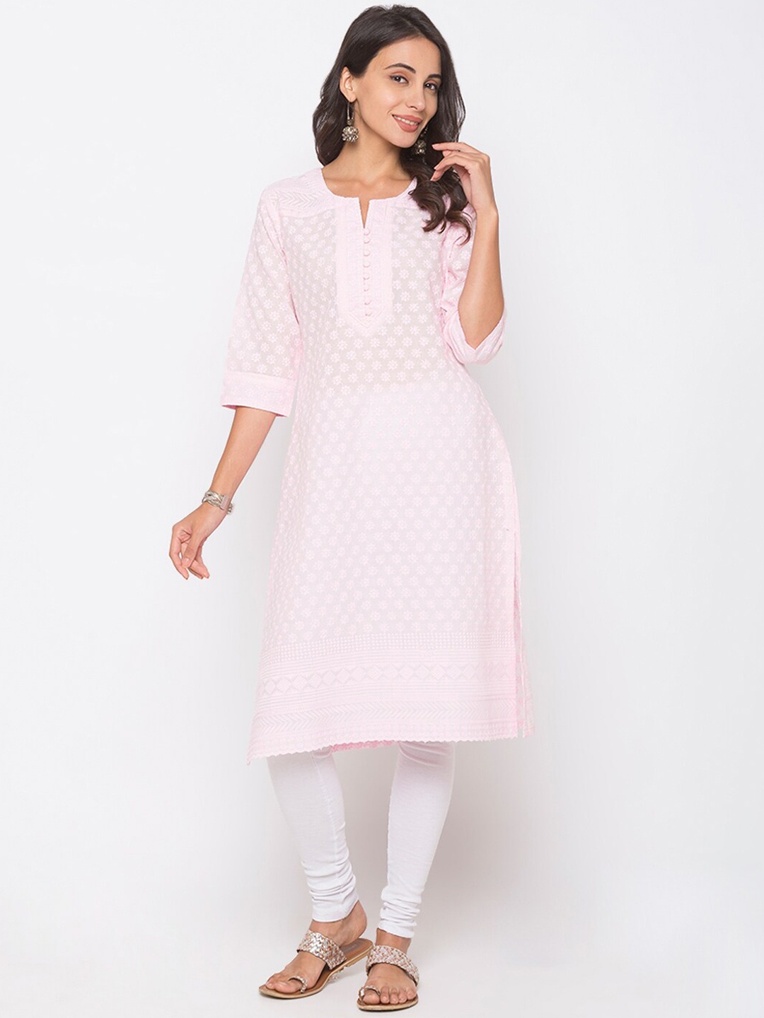 

ZOLA Women Pink Ethnic Motifs Embroidered Chikankari Kurta