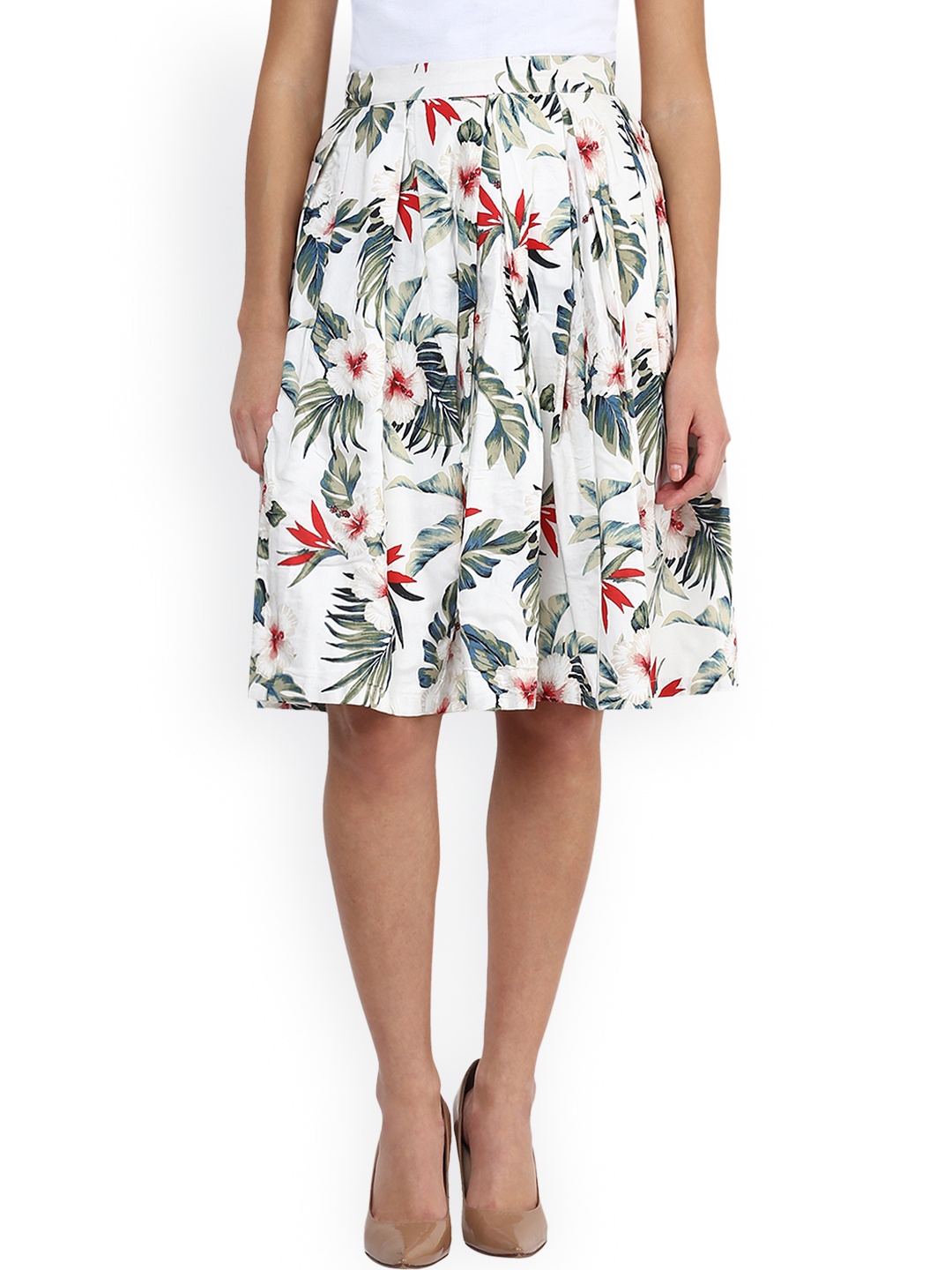 

Miss Chase White Floral Print A-Line Skirt