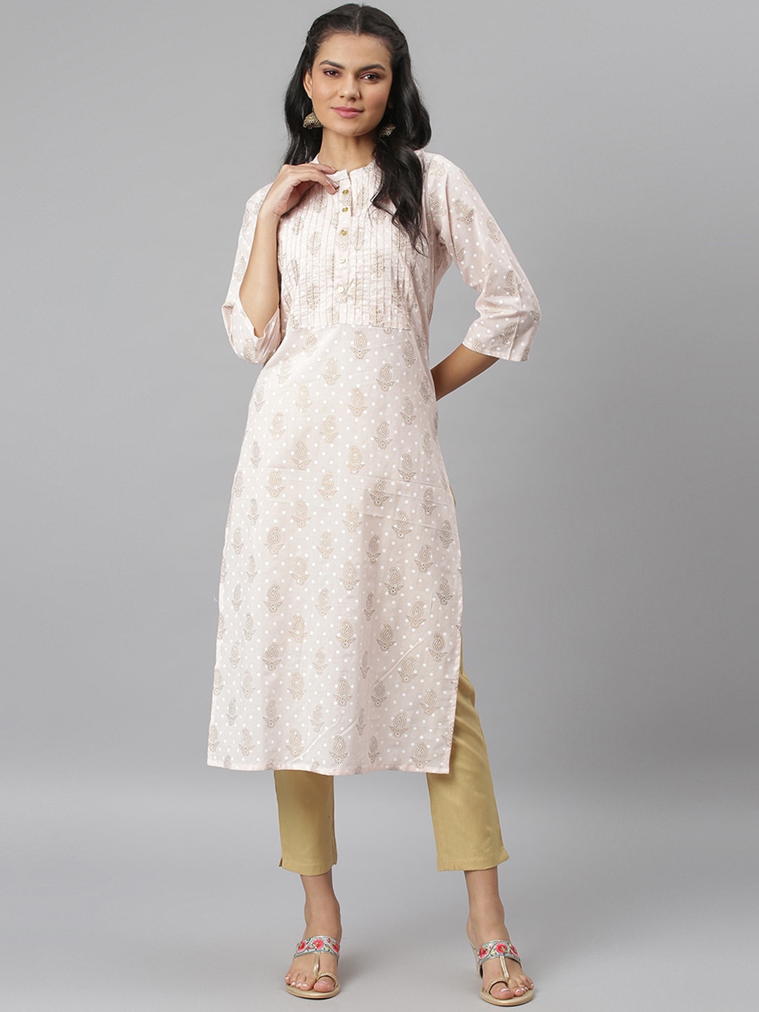 JAIPUR ATTIRE Women Pink & White Ethnic Motifs Printed Kurta