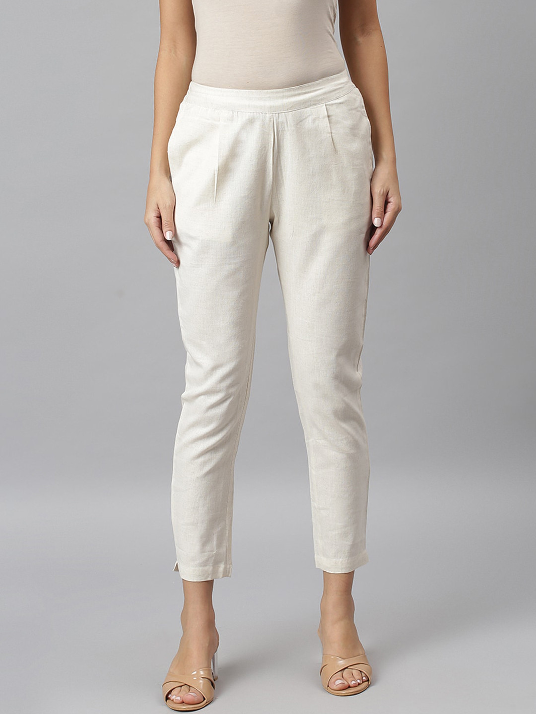 

JAIPUR ATTIRE Women Cream-Coloured Cigarette Trousers