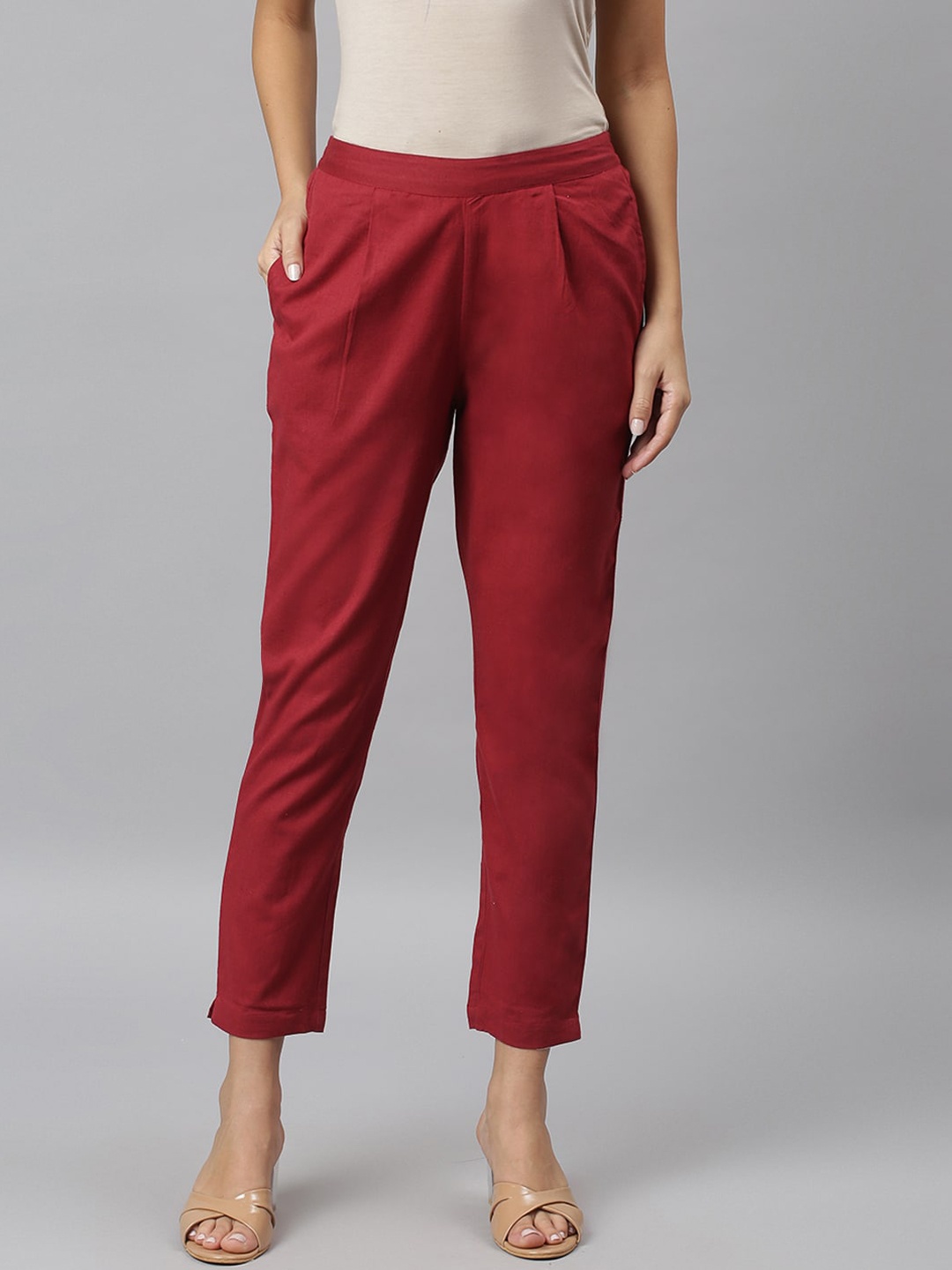 

JAIPUR ATTIRE Women Maroon Solid Regular Trousers