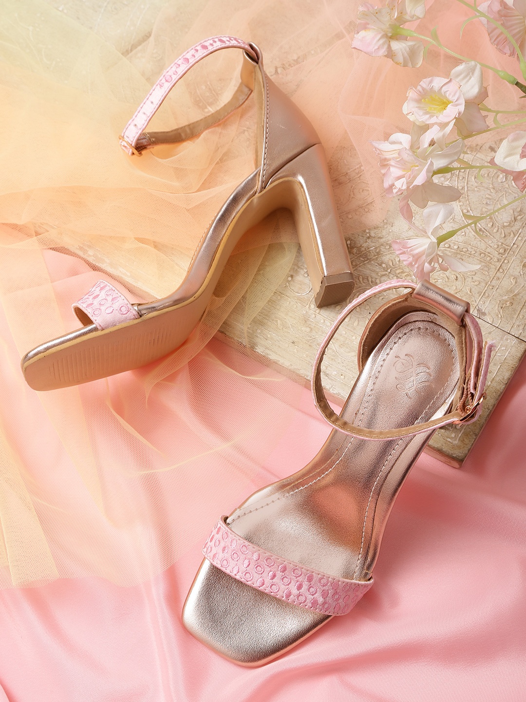 

House of Pataudi Pink Embroidered Handcrafted Block Heels