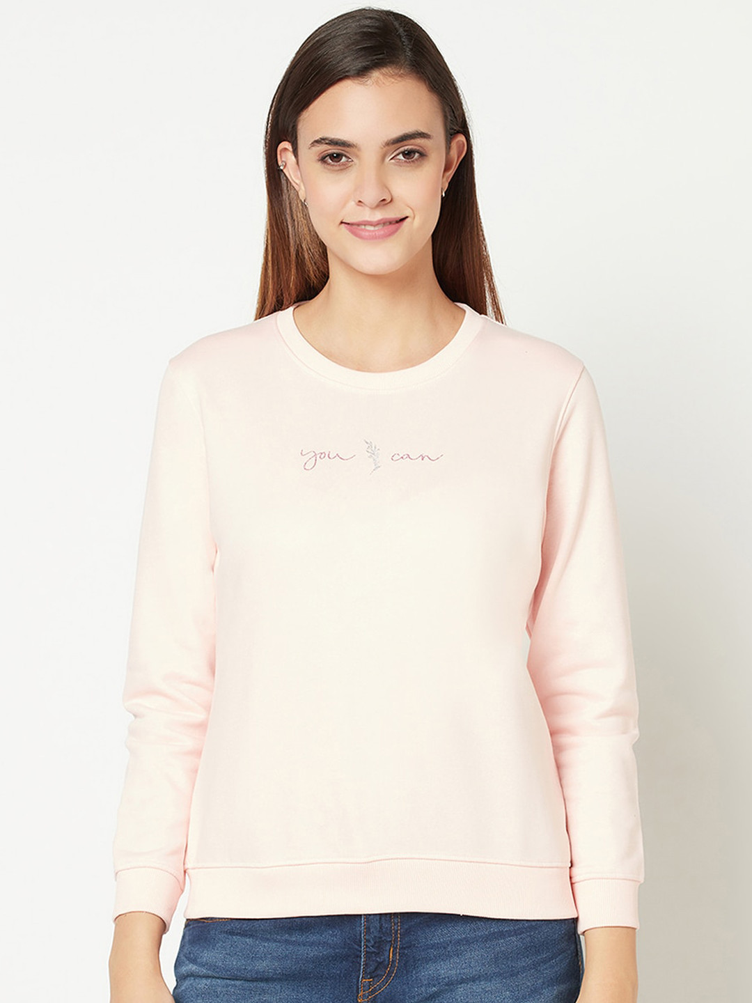 

METTLE Women Pink Solid Fleece Sweatshirt