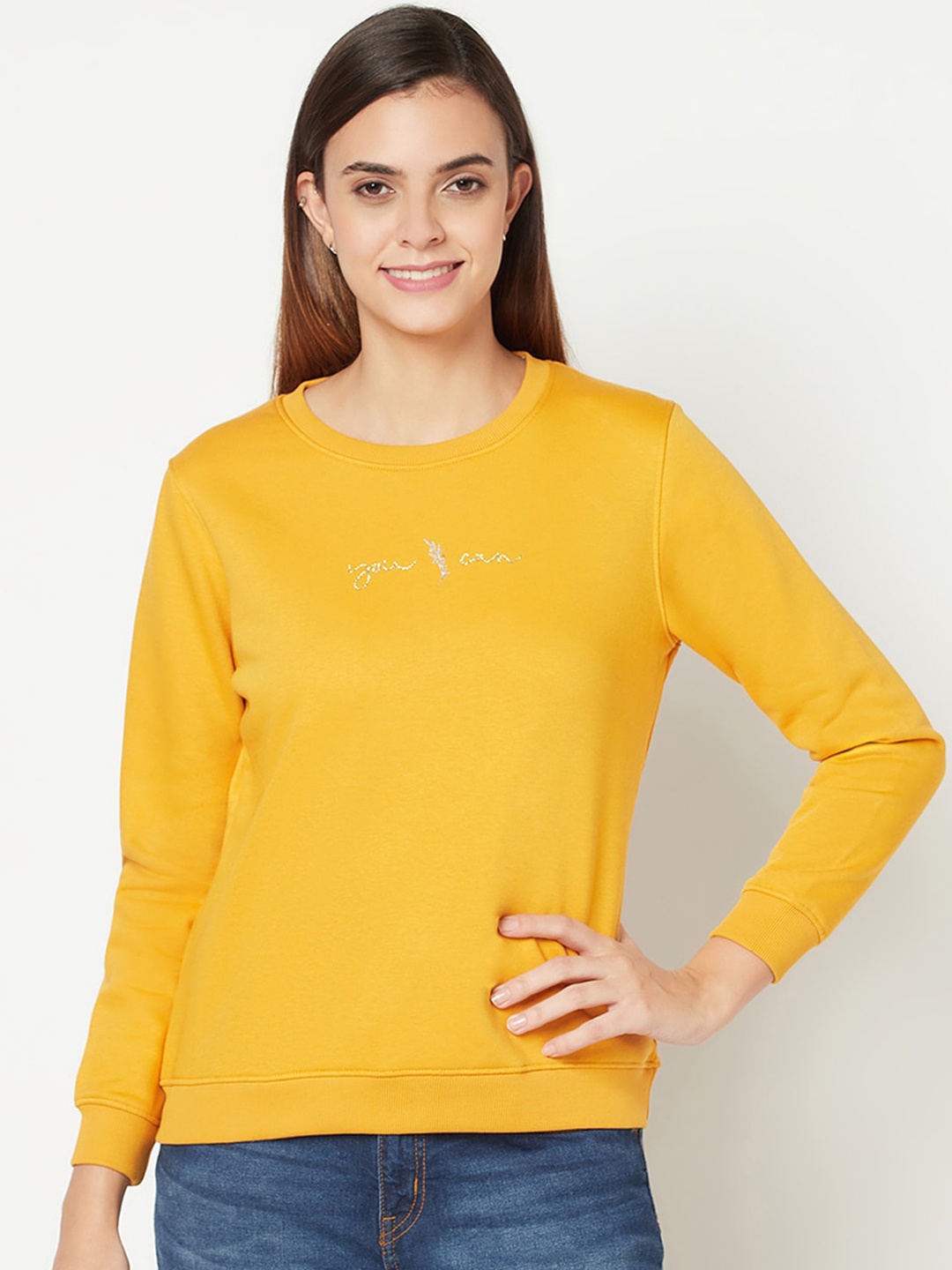 

METTLE Women Yellow Solid Fleece Sweatshirt