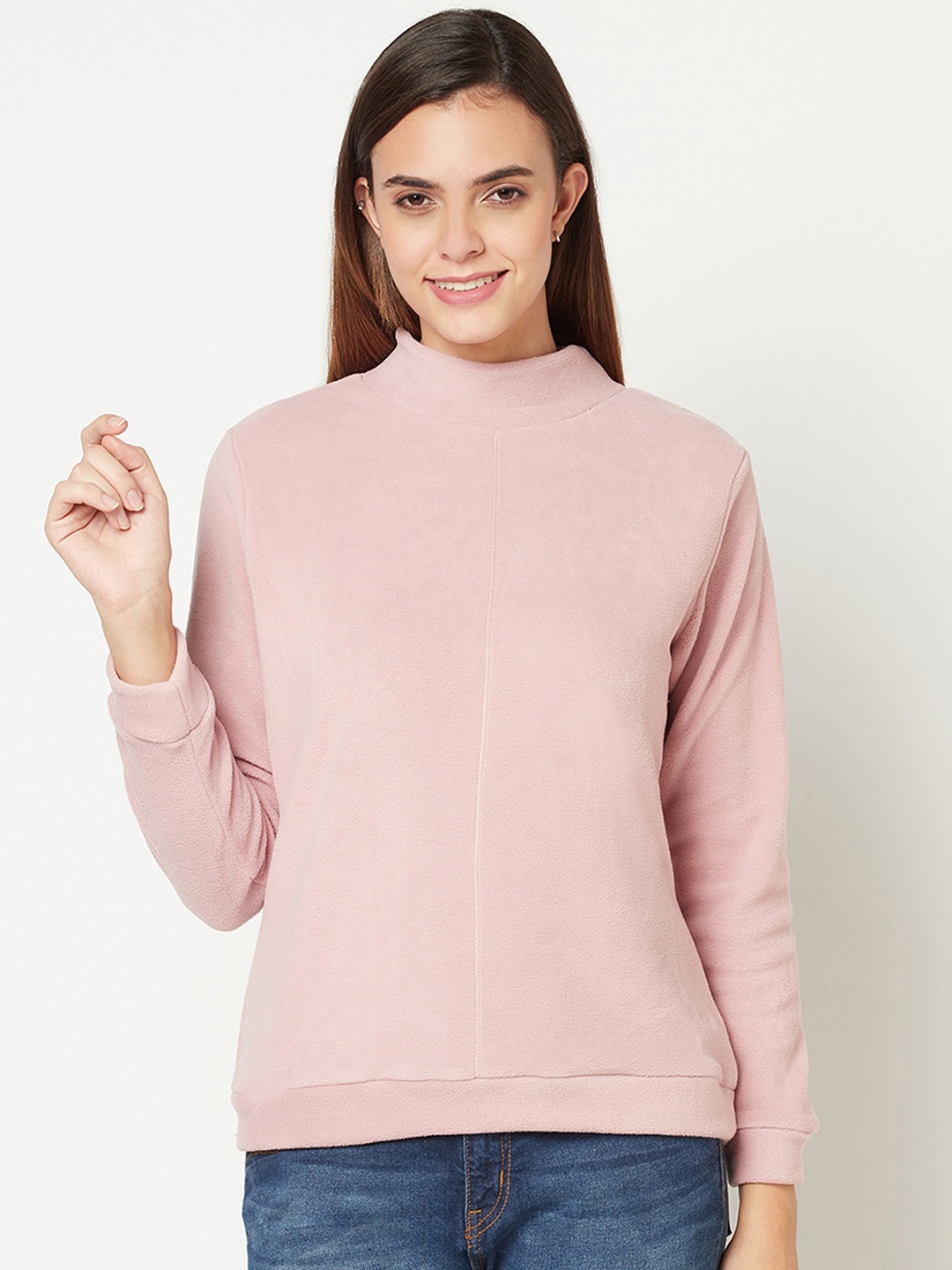 

METTLE Women Pink Solid Fleece Sweatshirt