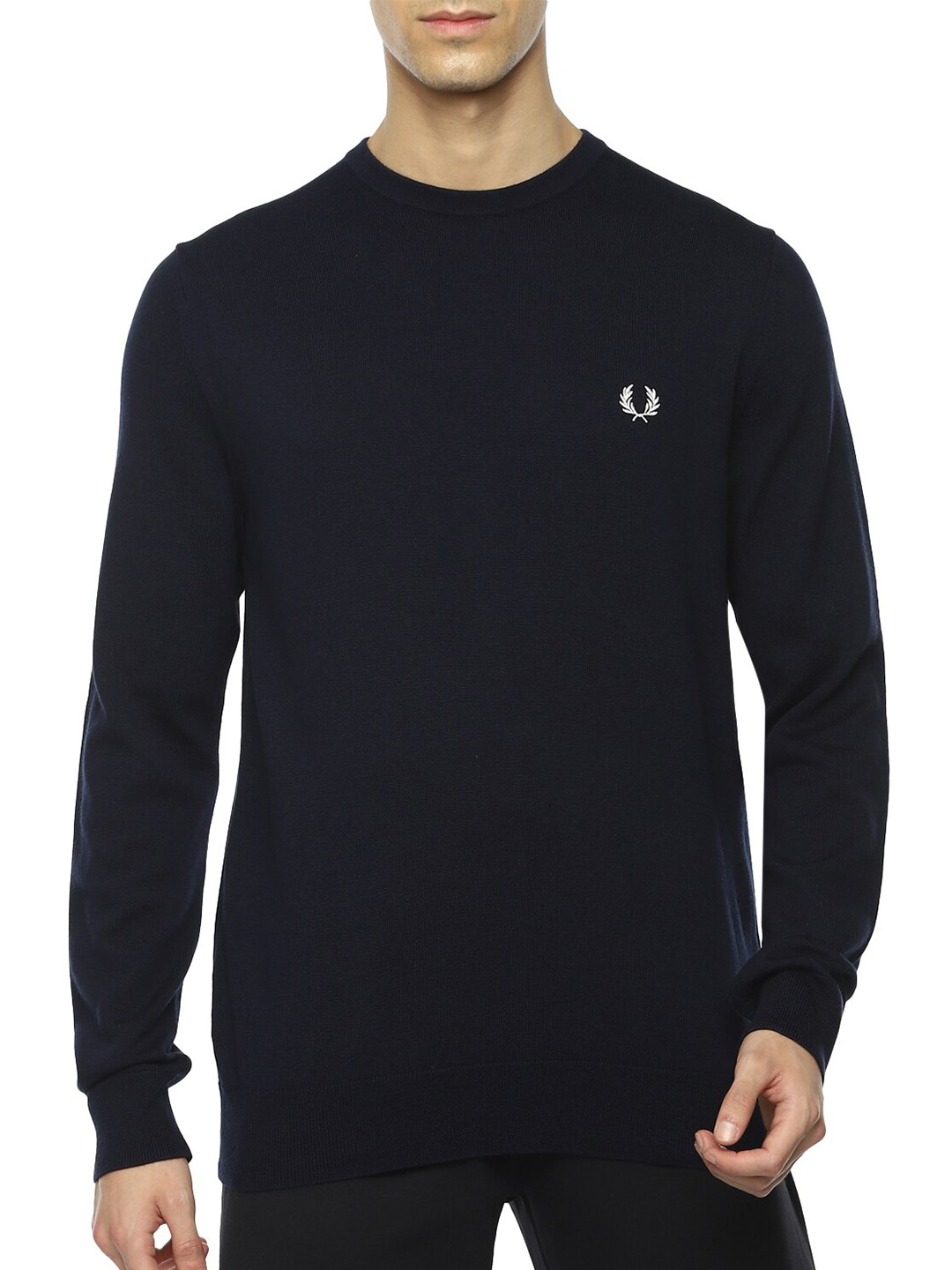 

Fred Perry Men Navy Blue Solid Pullover Sweater