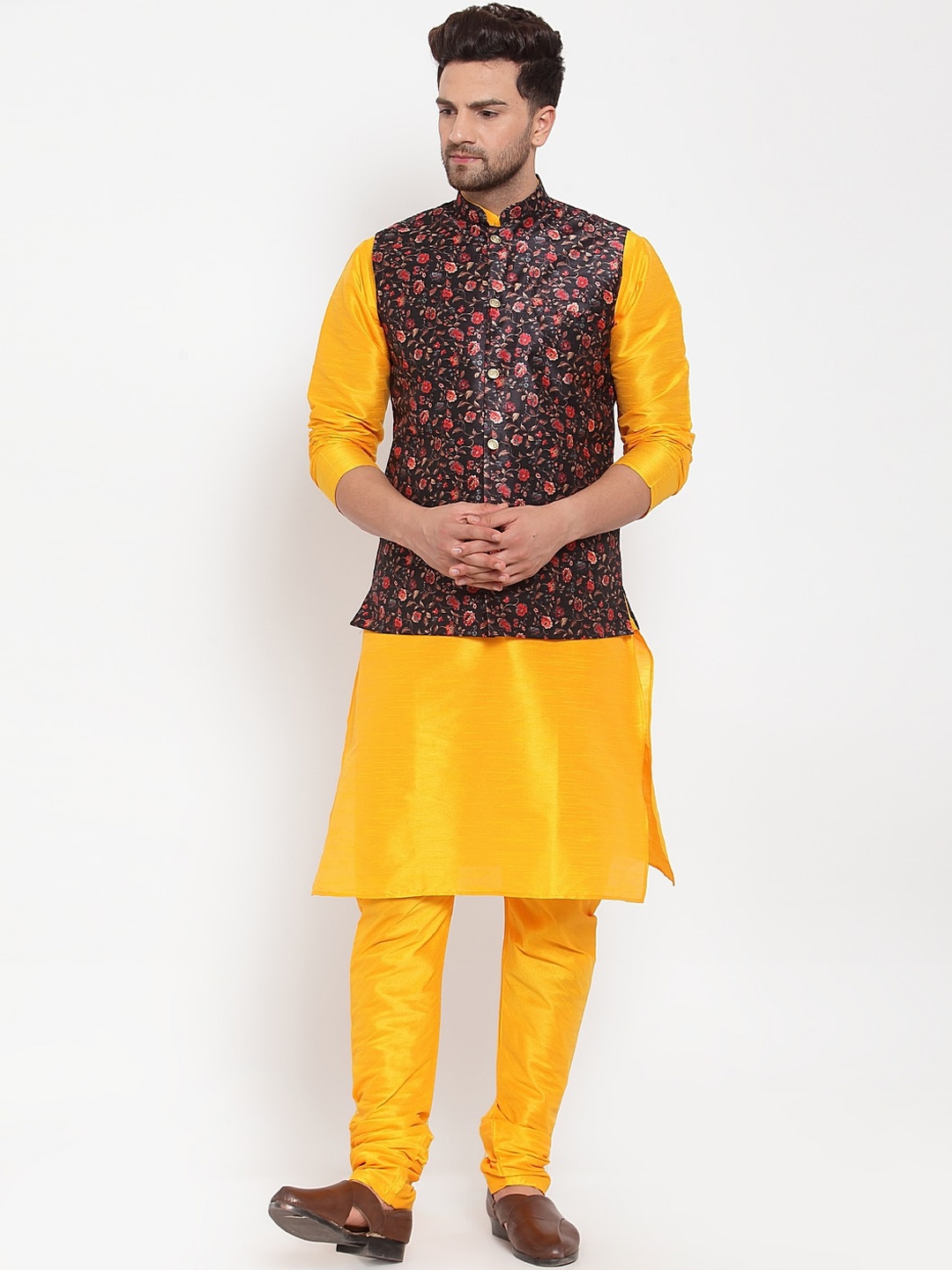 

KRAFT INDIA Men Yellow Regular Dupion Silk Kurta with Churidar