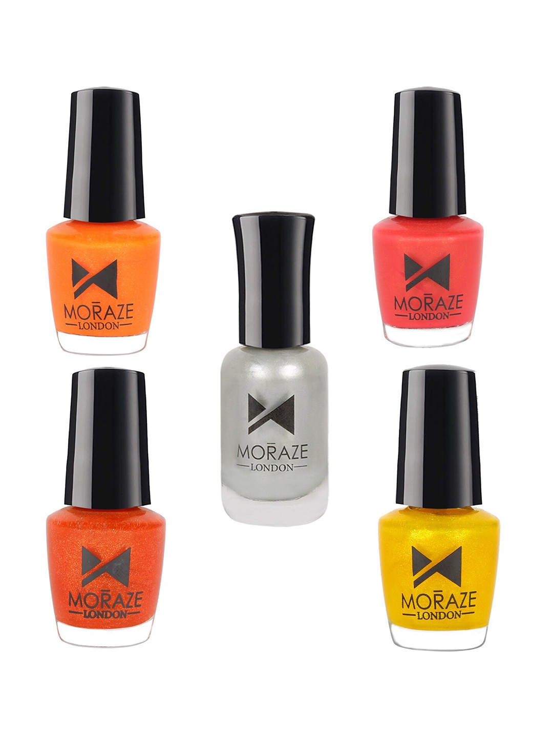 

Moraze Pack of 4 Glossy Nail Polish 20 ML 5 ML Each & Silver Nail Polish 8 ML, Multi