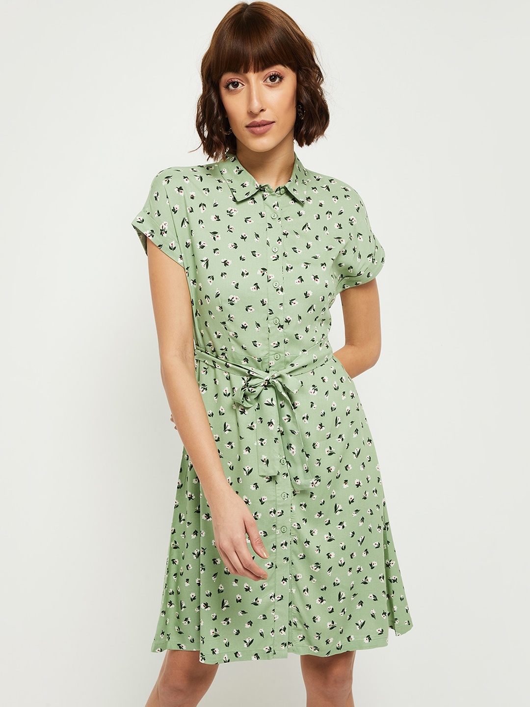 

max Green Floral Shirt Dress
