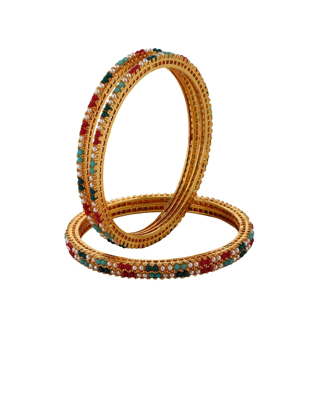 

Adwitiya Collection Women Set Of 4 Multicoloured 24 CT Stone Gold-Plated Bangles