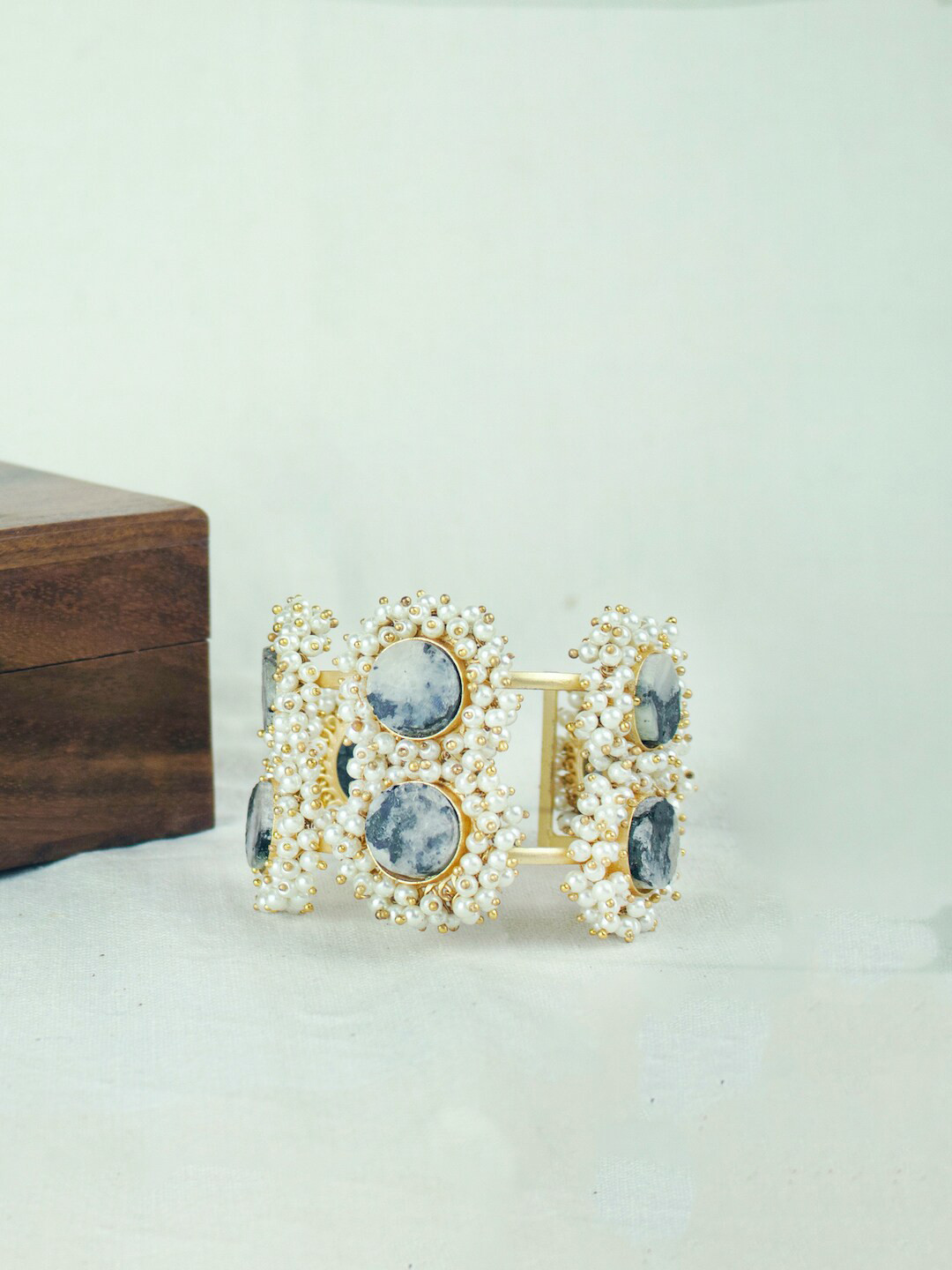 

THOA Women Gold-Toned & Black Brass Pearls Handcrafted Cuff Bracelet