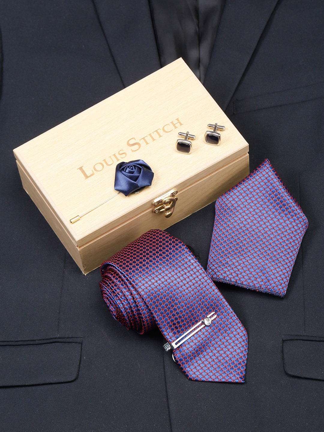 

LOUIS STITCH Men Italian Silk Necktie Accessory Gift Set, Purple