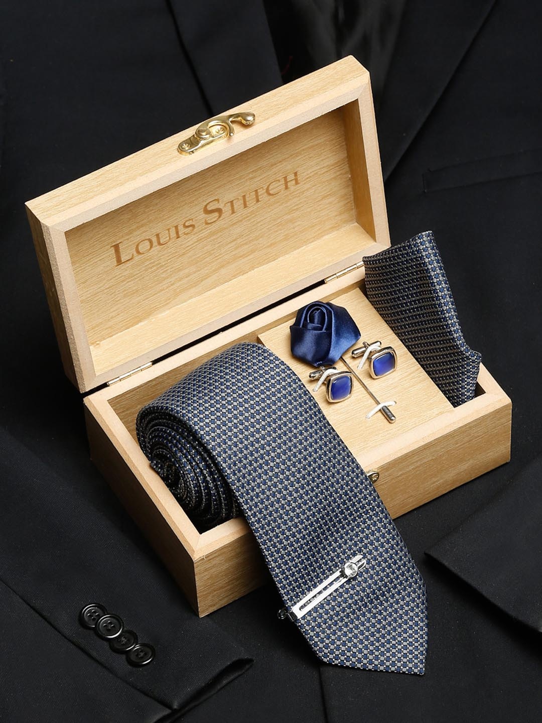 

LOUIS STITCH Men Necktie Accessory Gift Set, Navy blue