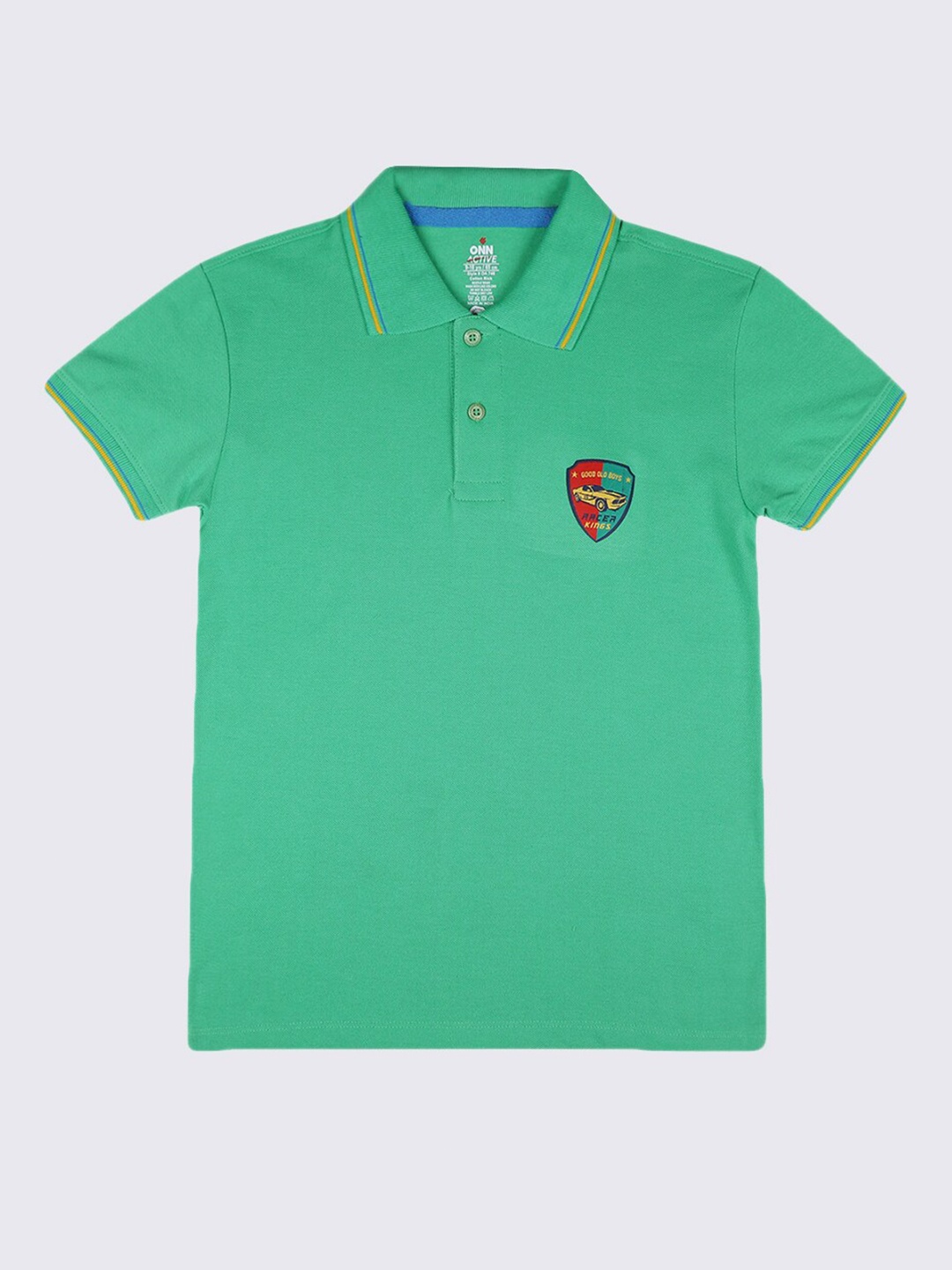 

ONN Boys Green Polo Collar Cotton T-shirt