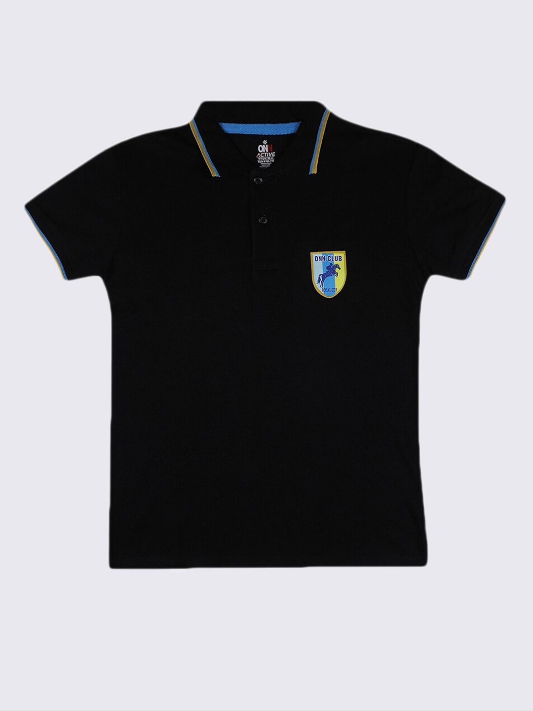 

ONN Boys Black Polo Collar Cotton T-shirt