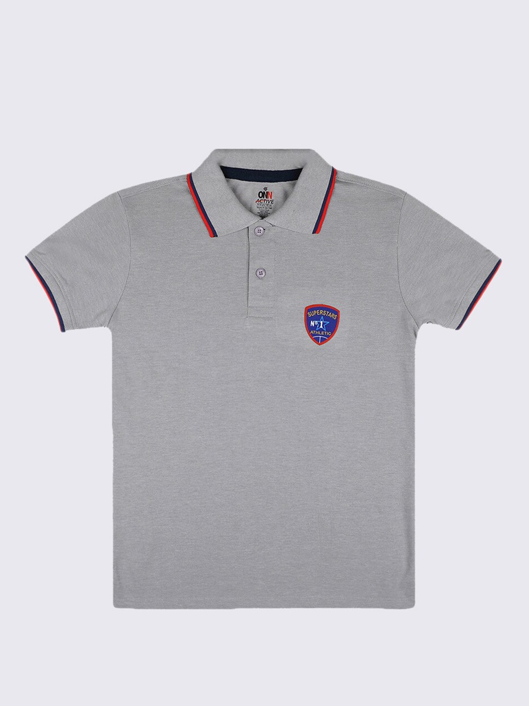 

ONN Boys Grey Polo Collar Cotton T-shirt