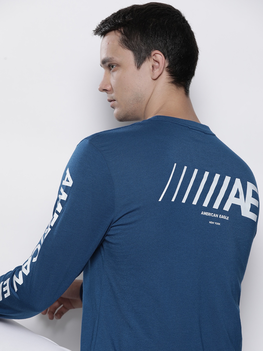 

AMERICAN EAGLE OUTFITTERS Men Blue & White Brand Logo Printed T-shirt