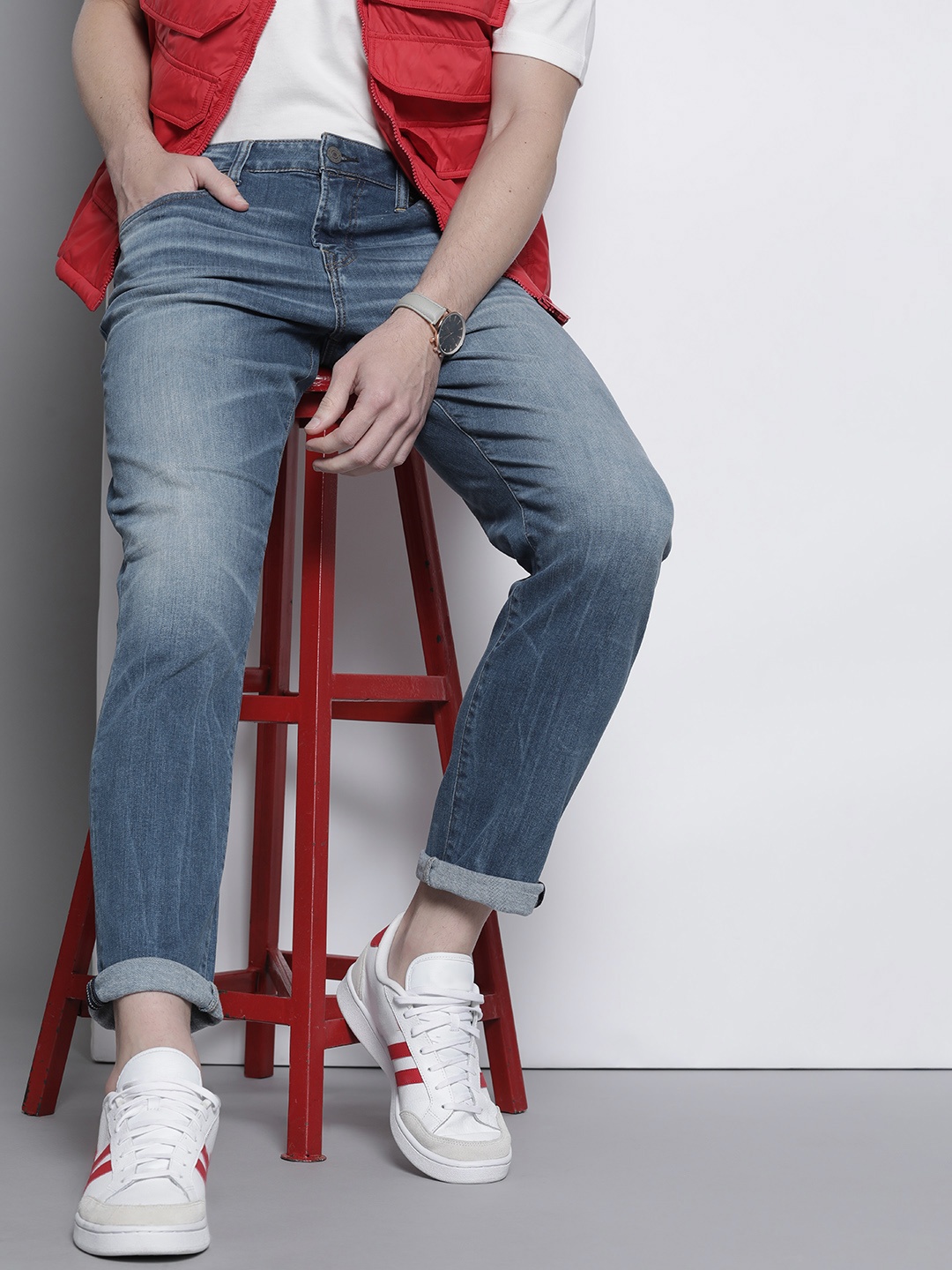 

AMERICAN EAGLE OUTFITTERS Men Blue Light Fade Stretchable Jeans