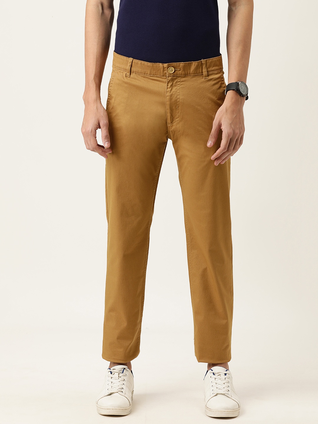 

Peter England Casuals Men Khaki Printed Slim Fit Regular Trousers